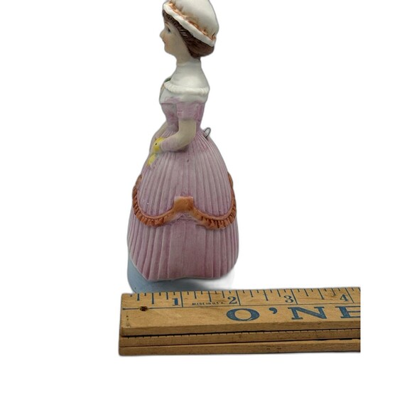 Vintage Victorian Lady Ceramic Bell Figurine In Layered Dress, Hat With Hankie - Picture 8 of 10